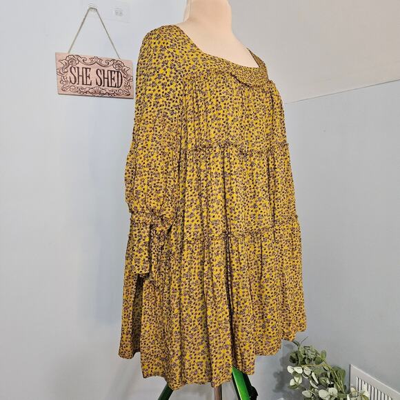 Easel Ruffled Tiered Long Sleeve Sundress Mini Babydoll Dress Boho Ditsy Floral - Picture 3 of 16